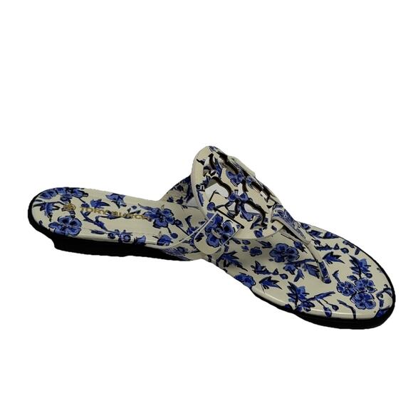 Tory Burch Miller sandal 6 Blue white branches - Picture 2 of 7